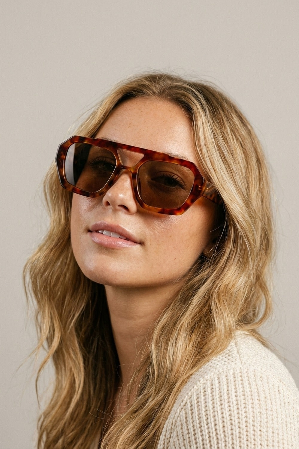 Tortoiseshell Brown Geometric Frame Sunglasses