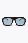 Tortoise Frame Blue Lens Square Sunglasses