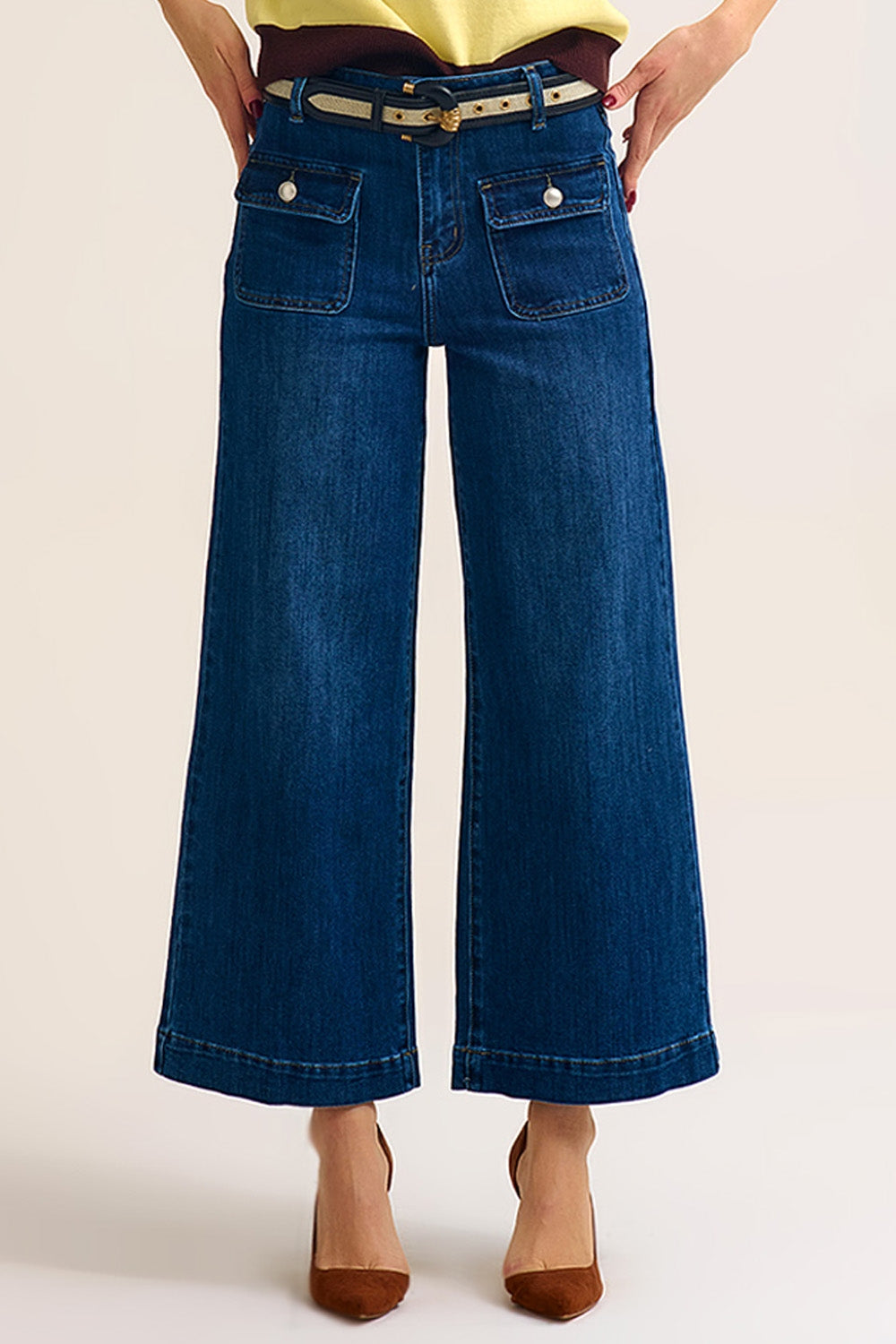 UNIKCOSA dark-wash button-detail wide-leg jeans