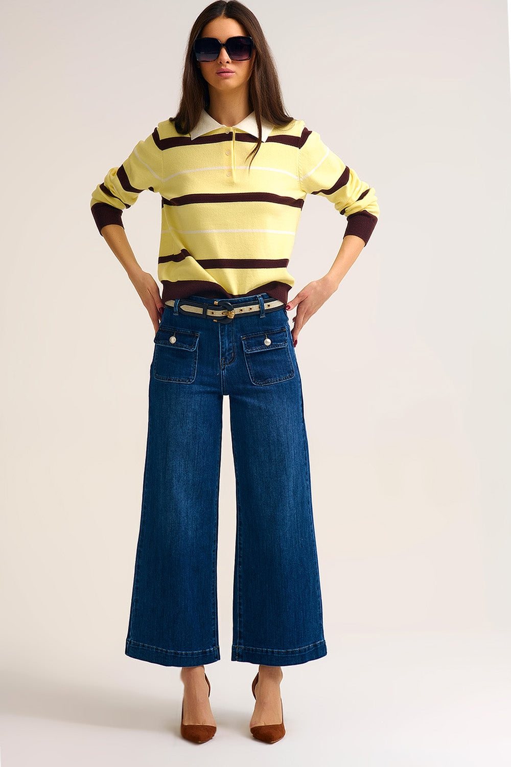 UNIKCOSA dark-wash button-detail wide-leg jeans