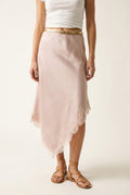 Pink Satin Handkerchief Skirt with Lace Trim