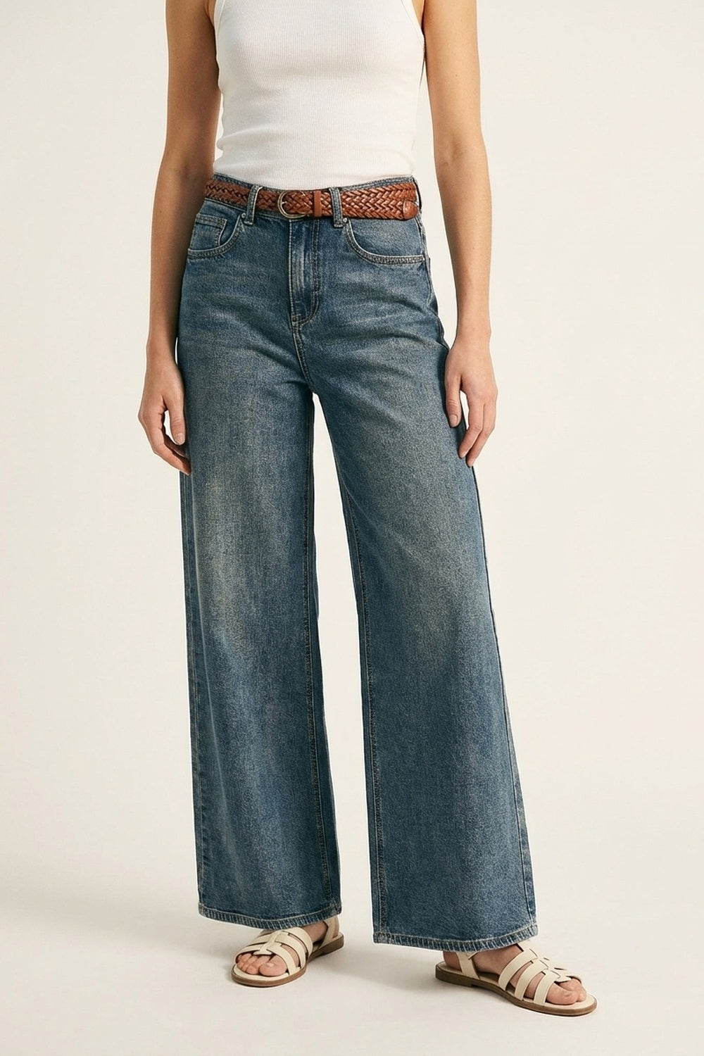 Everyday Denim Straight-Leg Jeans in mid wash blue