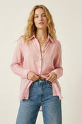 Pink Sheer shirt with Vintage Button-Up