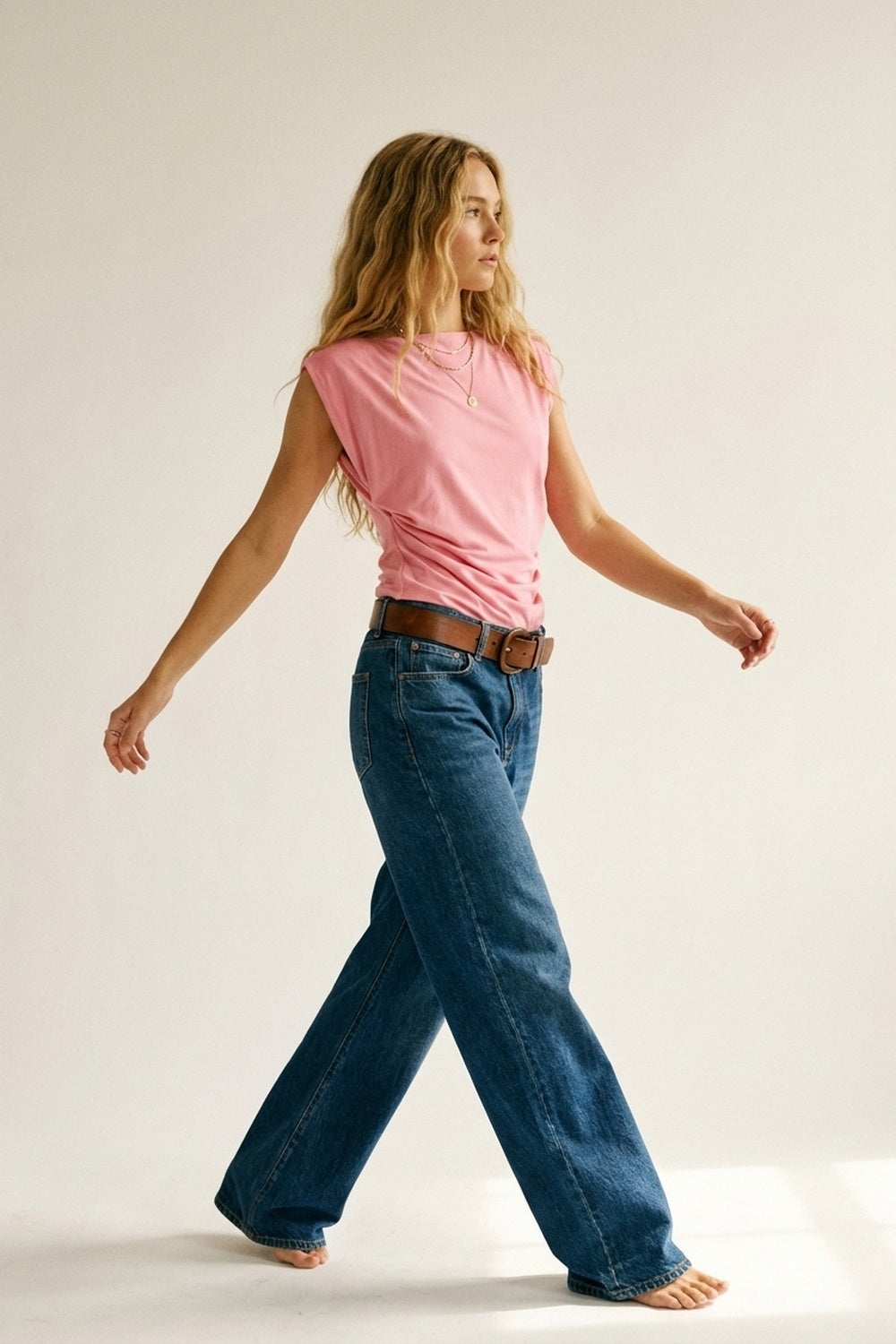 Pink Draped Sleeveless Asymmetric Top for Women