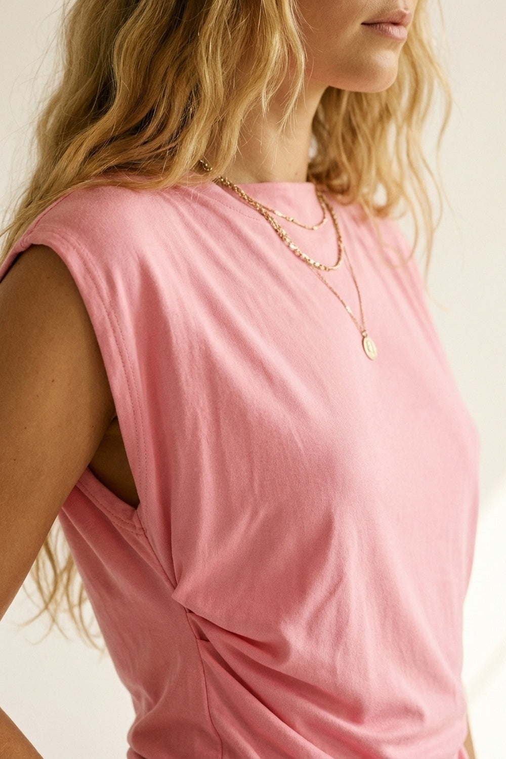 Pink Draped Sleeveless Asymmetric Top for Women