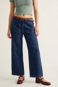 Trendy Wide-Leg Blue Denim Jeans with Tie