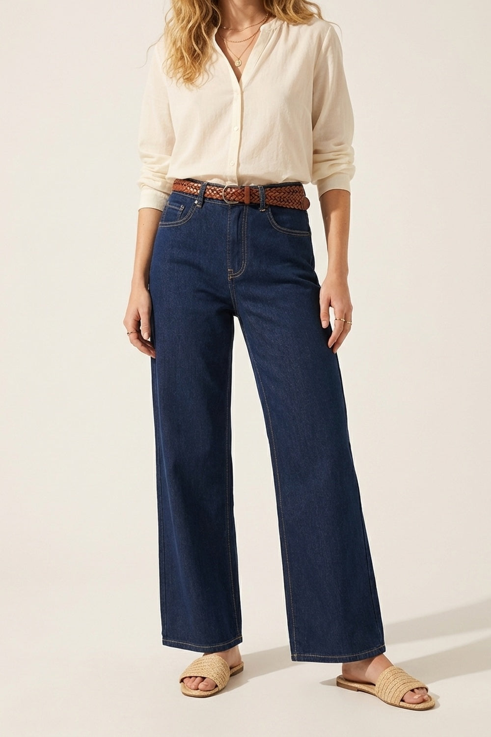 Blue Wide-Leg High-Rise Denim Jeans
