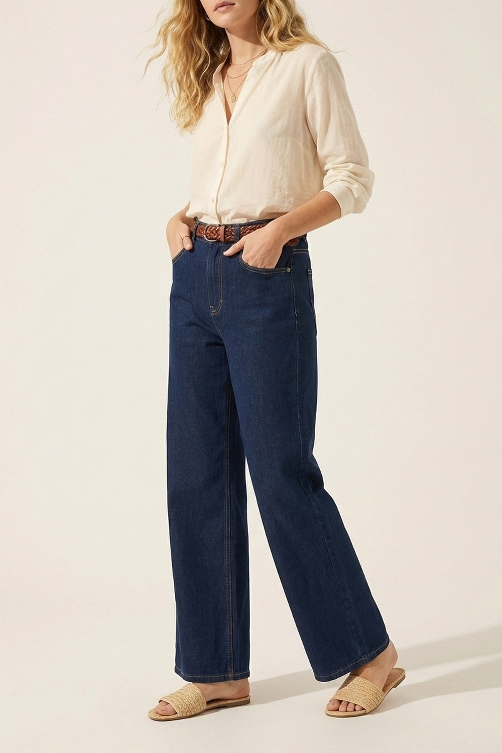 Blue Wide-Leg High-Rise Denim Jeans