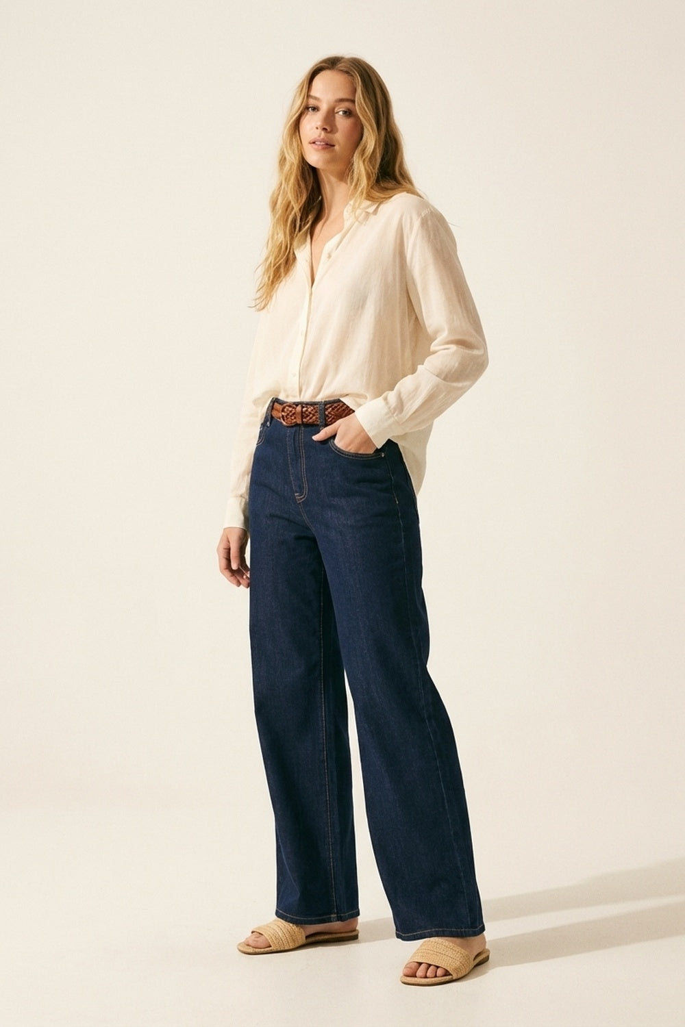 Blue Wide-Leg High-Rise Denim Jeans
