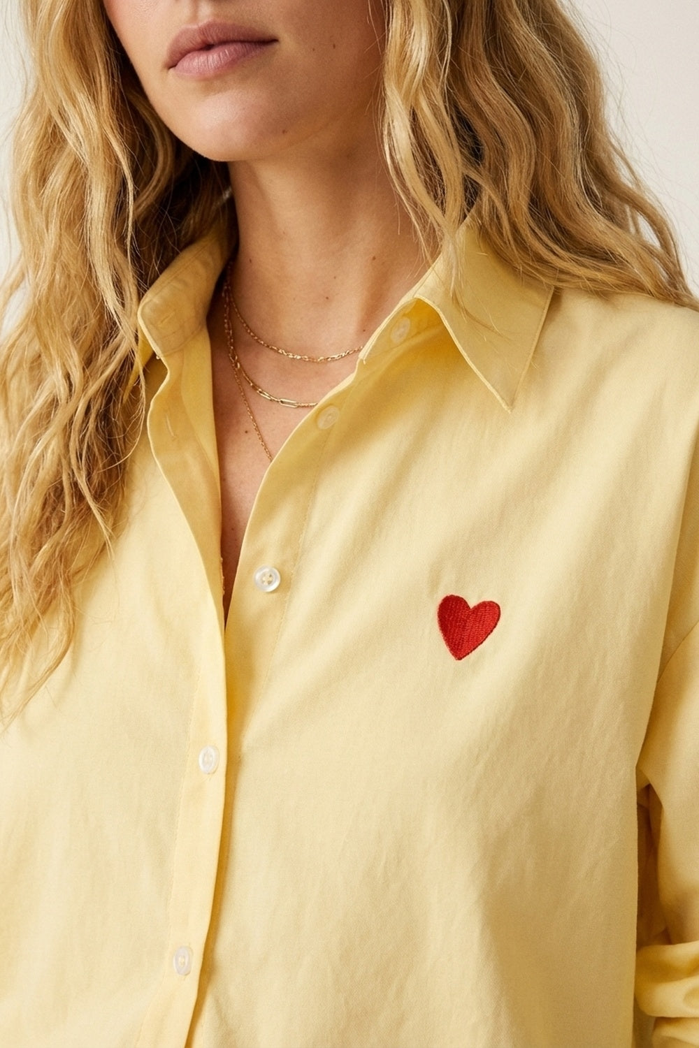 Yellow Button-Down Shirt with Heart Detail