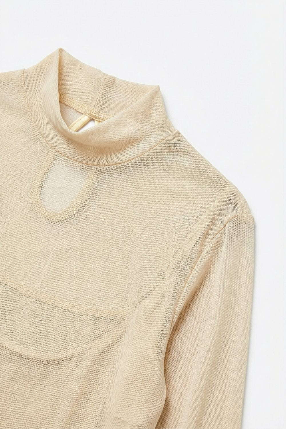 Cream Sheer Mesh Long Sleeve Bodysuit Top