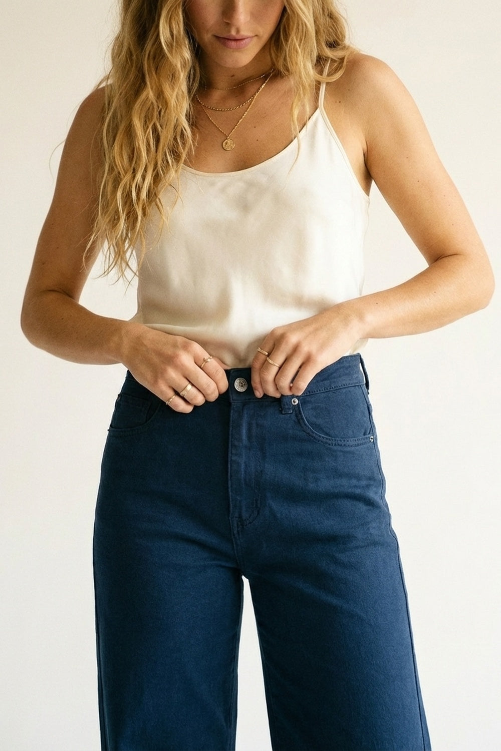 Dark blue Straight Pants wide leg