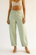 Light Green Wide-Leg Cotton Casual Pants  in Barrel Style