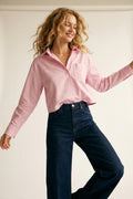 Pink Button-Up Cropped Shirt with Collar