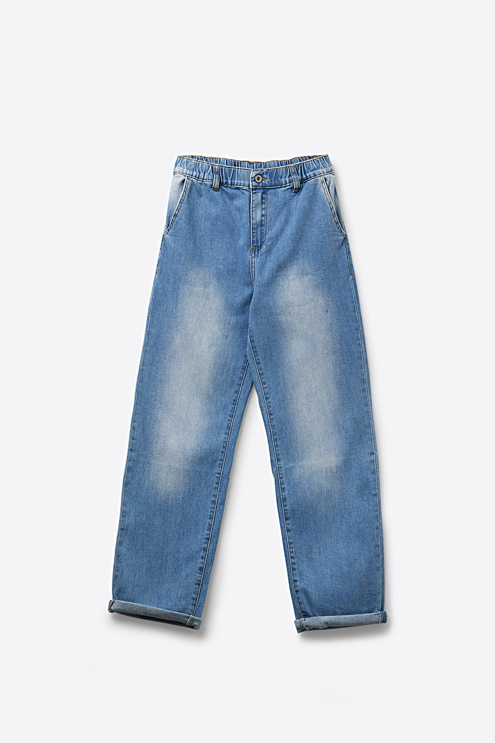 Relaxed Fit Light Wash Elastic Waist Denim Jeans