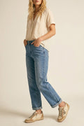Classic Blue Straight-Leg Denim Jeans with mid waist