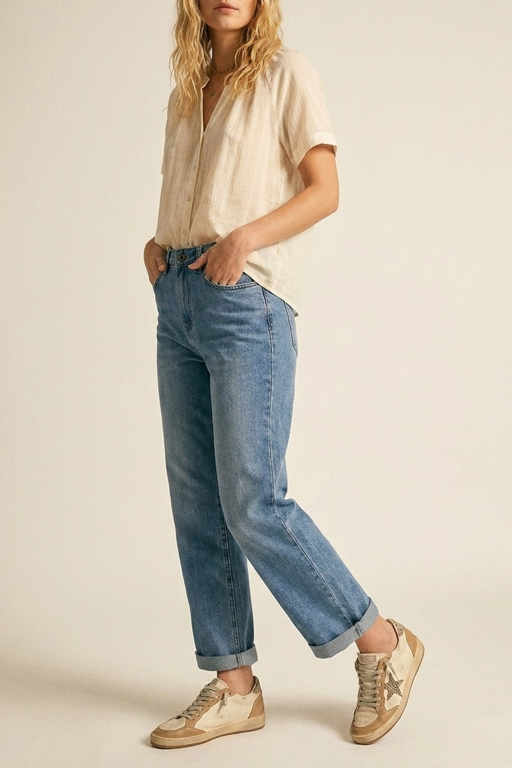 Classic Blue Straight-Leg Denim Jeans with mid waist