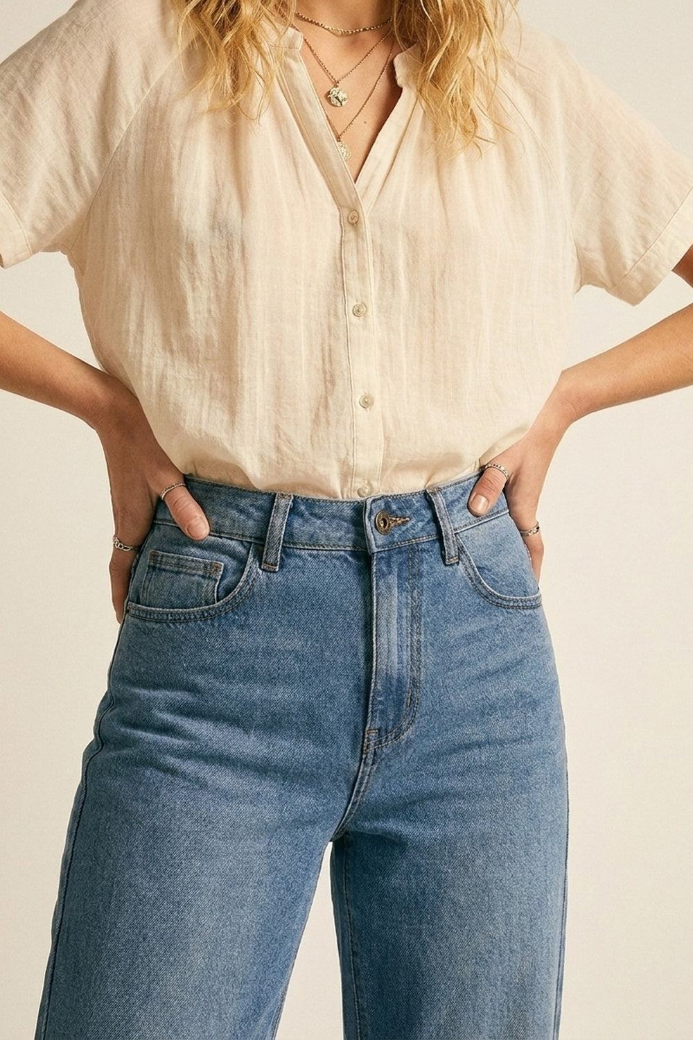 Classic Blue Straight-Leg Denim Jeans with mid waist