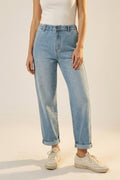 Relaxed Fit Light Wash Elastic Waist Denim Jeans