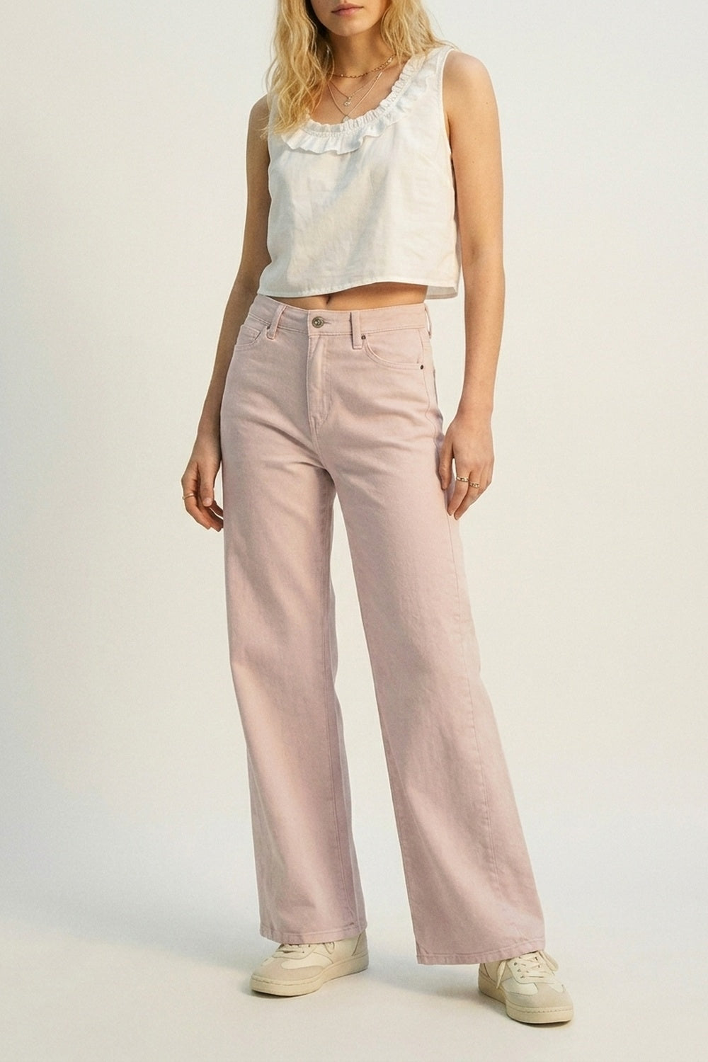 Light Pink Wide-Leg Pants with lightweight Twill