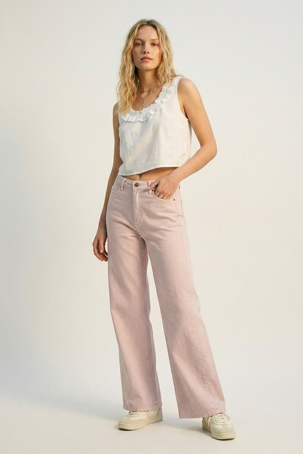 Light Pink Wide-Leg Pants with lightweight Twill