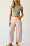 Light Pink Wide-Leg Barrel style Pants with Rolled Hems