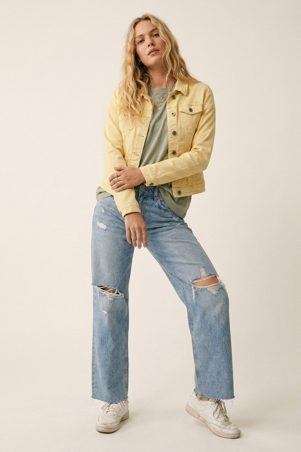 UNIKCOSA Butter Yellow Denim Jacket with Button-Front — view 2 of 7