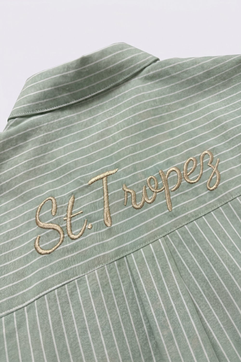 Light Green Striped Shirt with embroidered St. Tropez logo