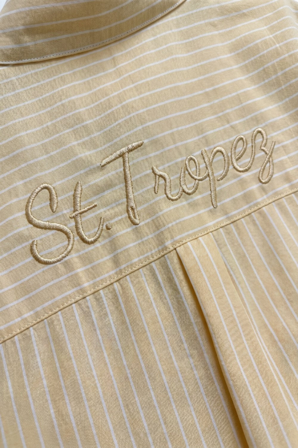 Yellow Pinstripe Button-Up Shirt With Embroidered St.Tropez