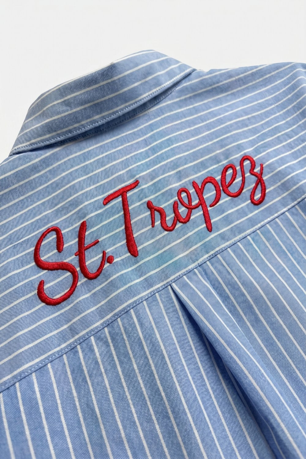 Blue Striped Classic Button-Down Shirt with Embroidery
