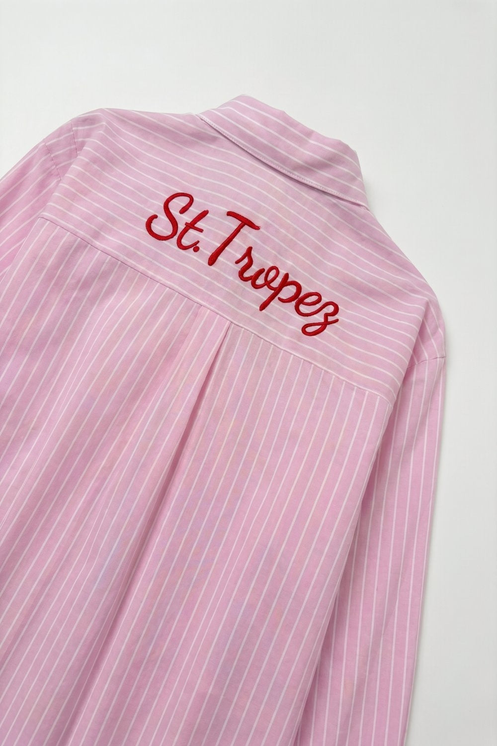 Pink Striped Button-Up Shirt with Embroidered Detail