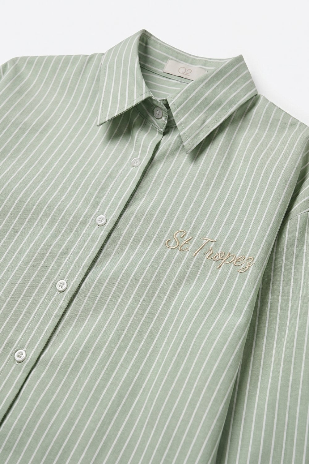 Light Green Striped Shirt with embroidered St. Tropez logo