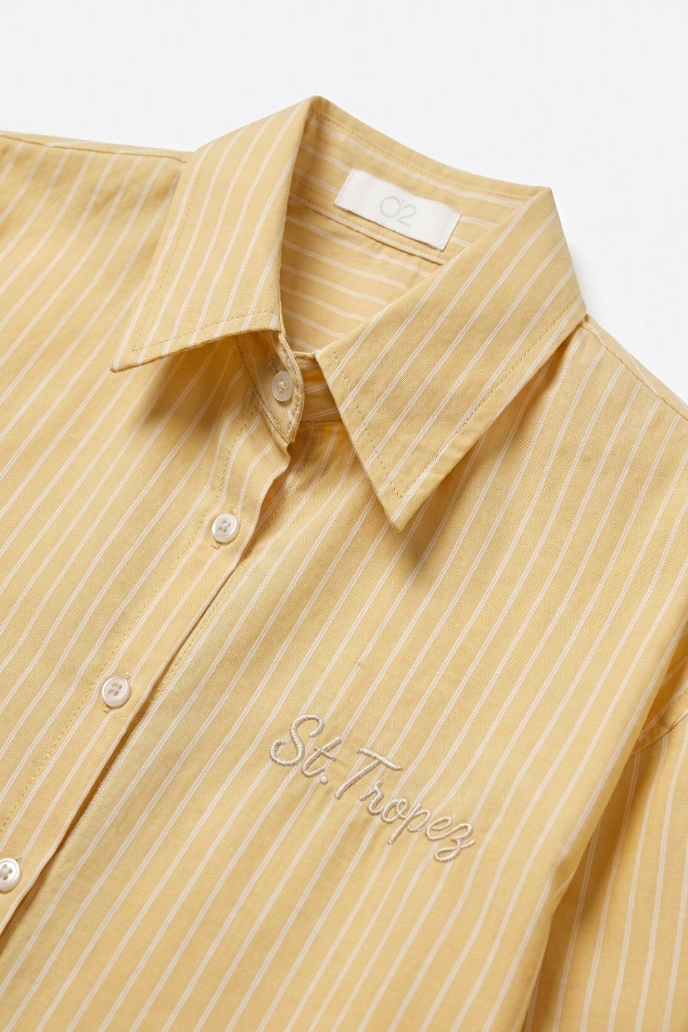 Yellow Pinstripe Button-Up Shirt With Embroidered St.Tropez