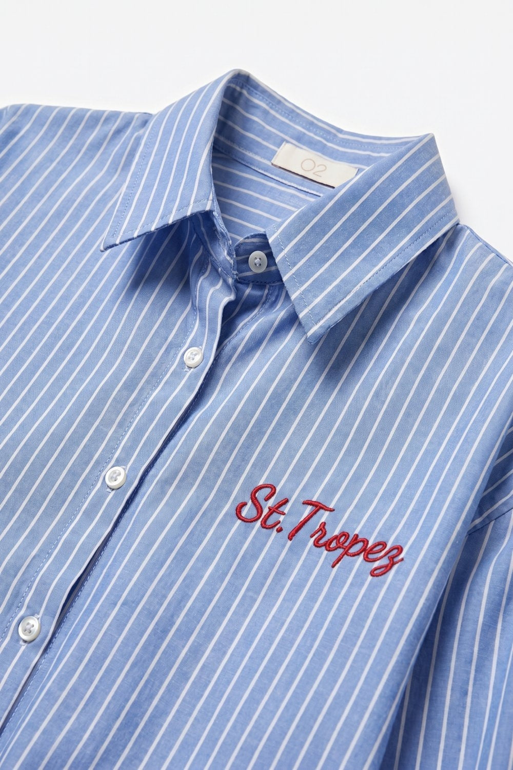Blue Striped Classic Button-Down Shirt with Embroidery