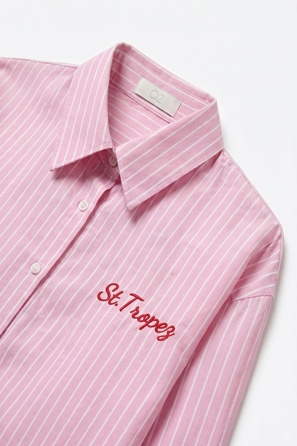 Pink Striped Button-Up Shirt with Embroidered Detail