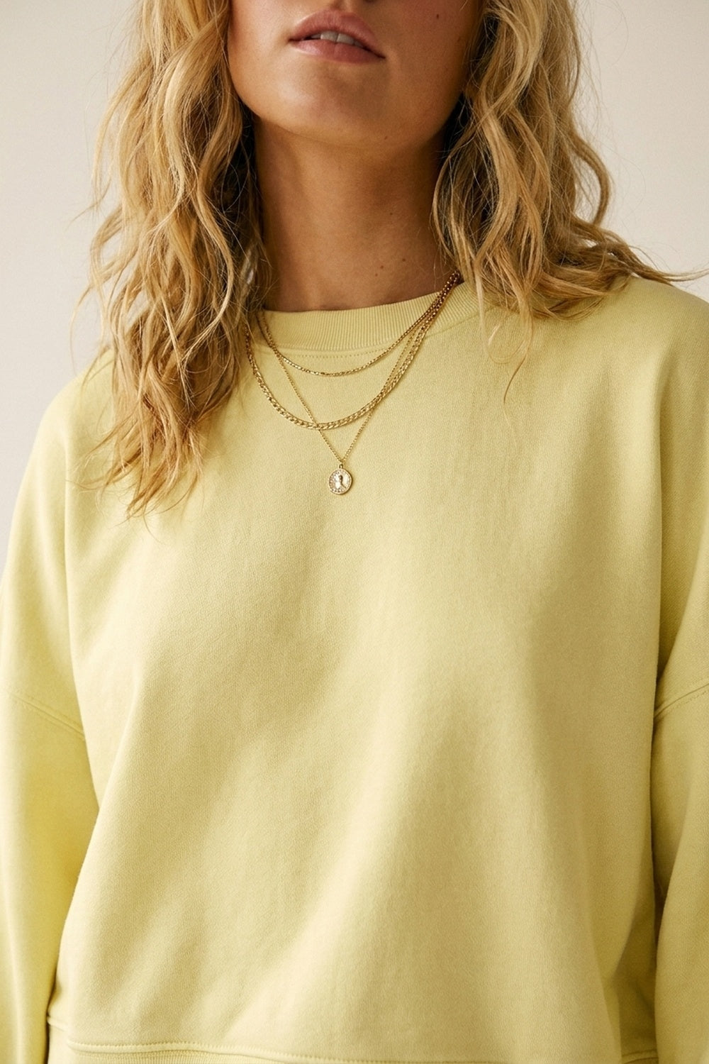 Crew Neck Dropped Shoulder Basic Sweatshirt in yellow