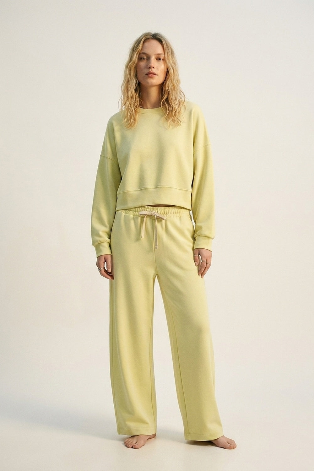 Crew Neck Dropped Shoulder Basic Sweatshirt in yellow
