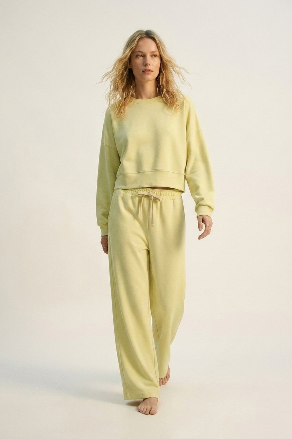 Crew Neck Dropped Shoulder Basic Sweatshirt in yellow