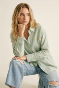 Light Green Striped Shirt with embroidered St. Tropez logo