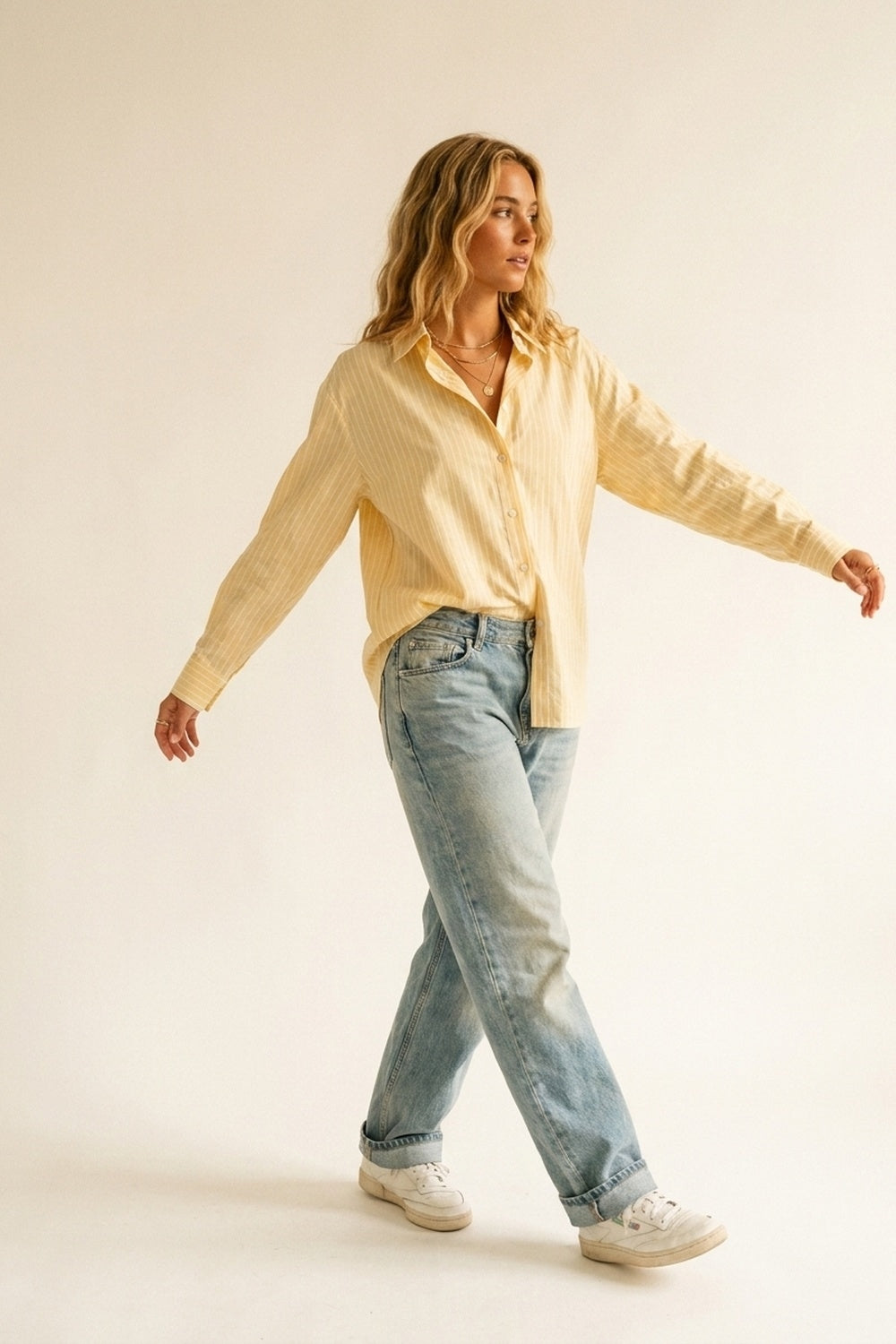 Yellow Pinstripe Button-Up Shirt With Embroidered St.Tropez