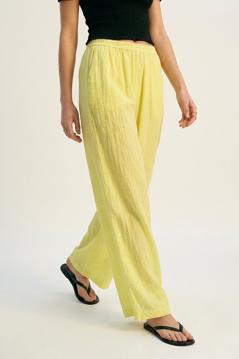 Yellow Wide-Leg Pants with sheer fabric