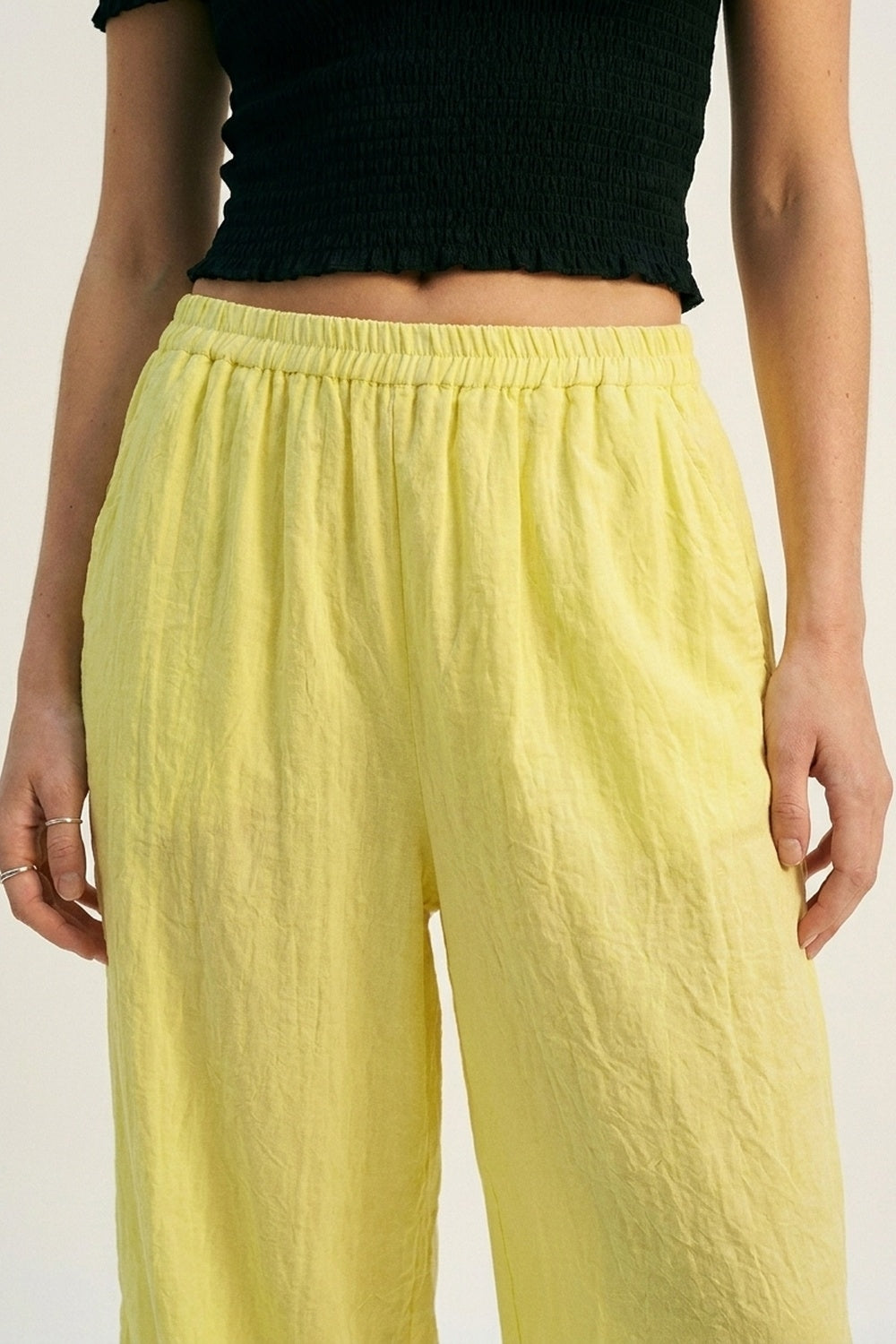 Yellow Wide-Leg Pants with sheer fabric