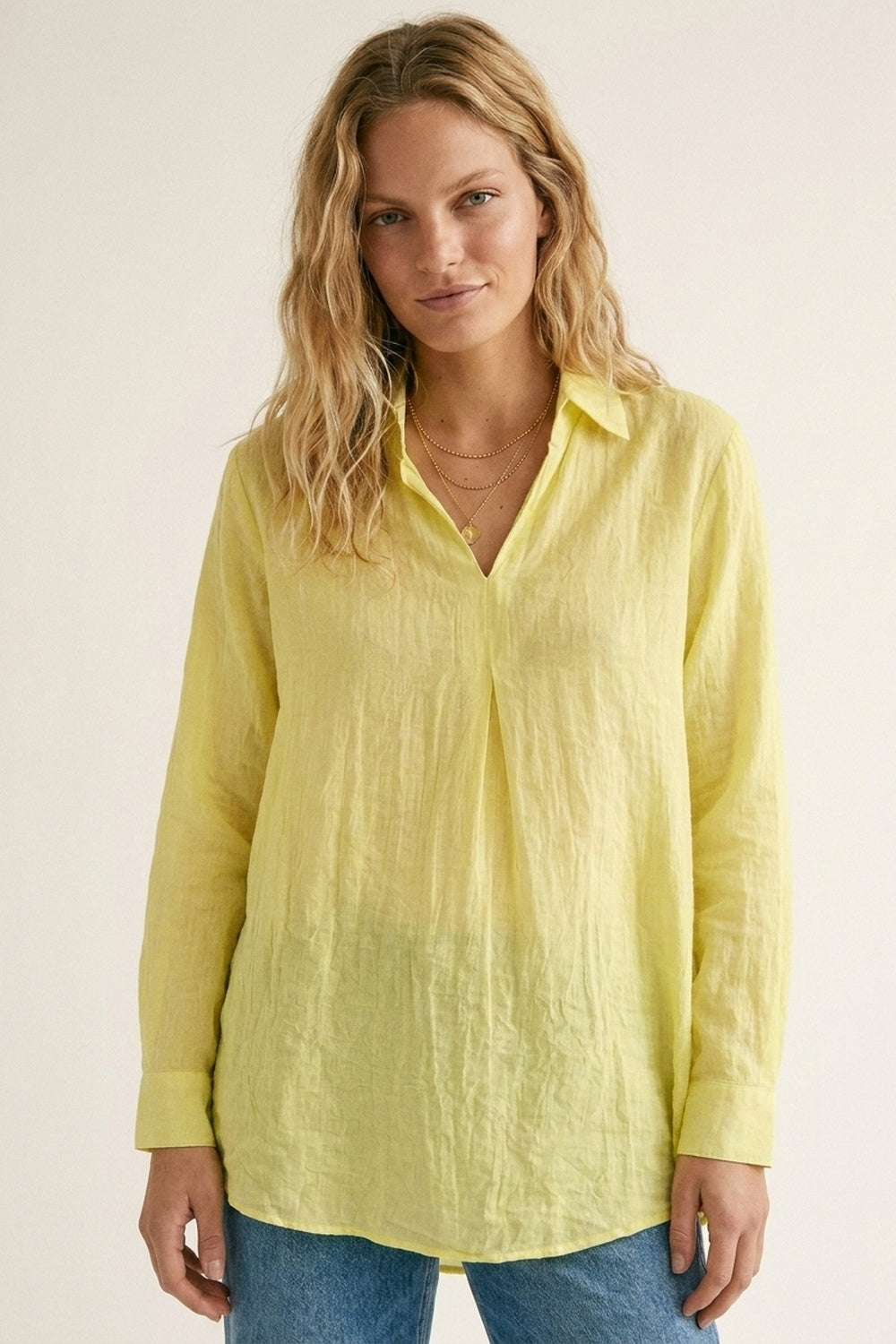 Yellow Relaxed Fit Tunic Shirt with sheer fabric