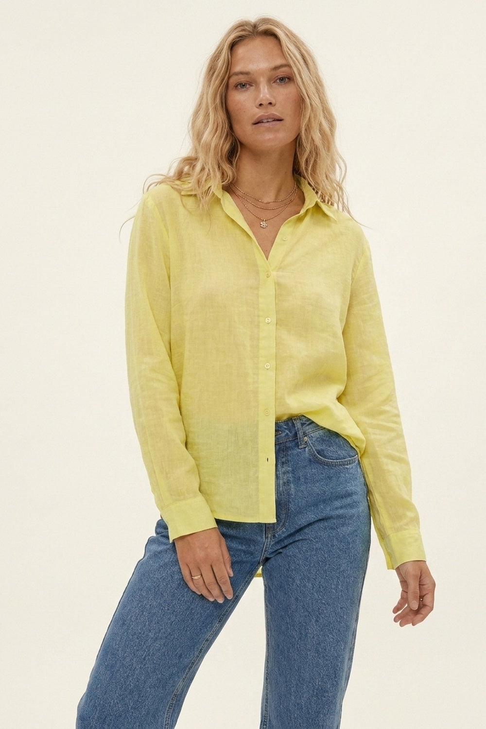 Yellow Relaxed Fit long Shirt with sheer fabric