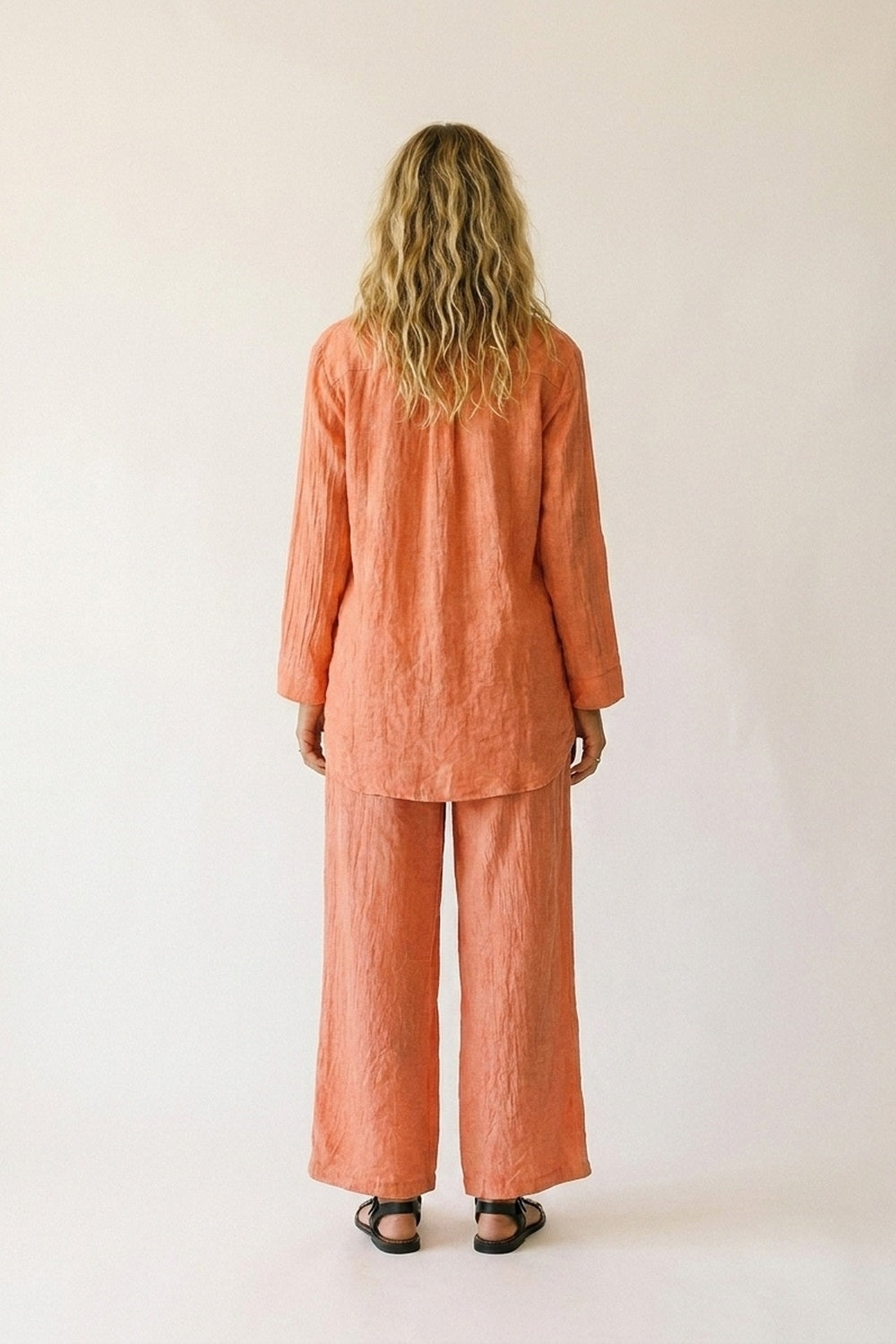 Coral Button-Down Shirt Tunic with sheer Crinkled fabric