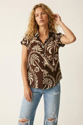 Brown Tropical Print Short Sleeve Button-Up shirt