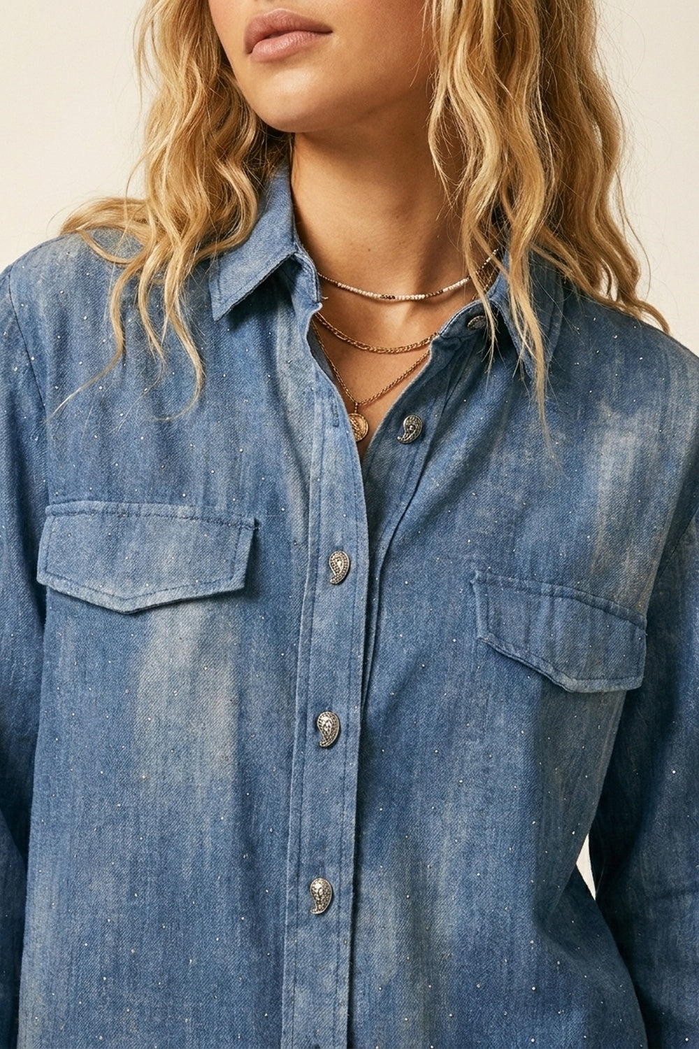 Blue tie dye Shirt in chiffon with strass details