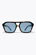 Tortoiseshell Brown Aviator Sunglasses with Blue Lenses