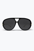 Black Oversized Aviator Sunglasses with Gold Details