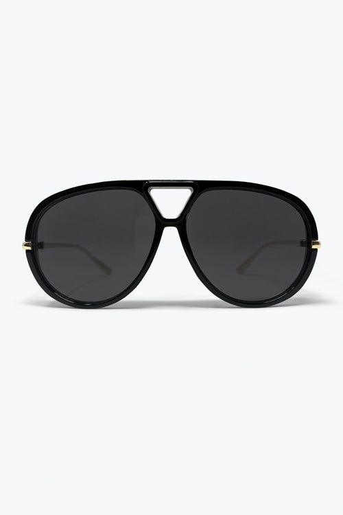 Black Oversized Aviator Sunglasses with Gold Details — view 2 of 3